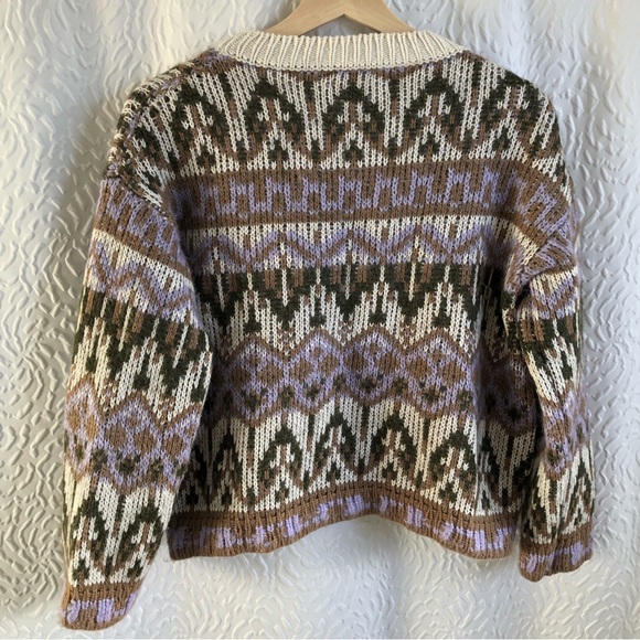 Anthropologie Fabiana Alpaca Wool Blend Fair Isle Knit Cropped Length Sweater - Picture 5 of 14